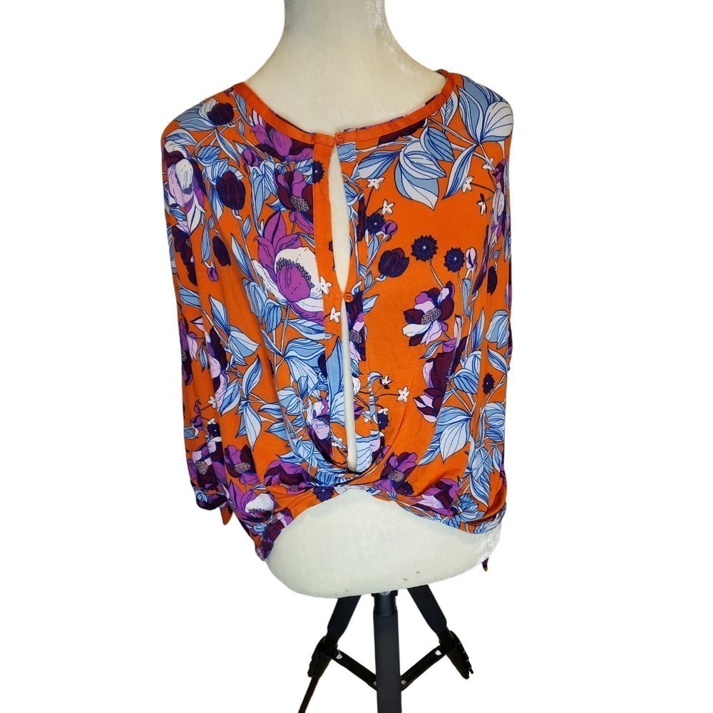 Free People Keep on Orange Festival BOHO Floral Top Small‎